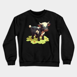 Delightfully Funky Chibi Isometric Cow Crewneck Sweatshirt